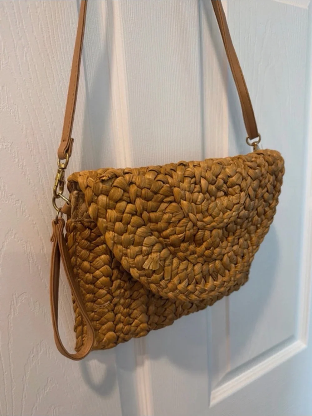 Woven Straw Clutch or Shoulder Bag - Tan